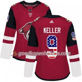 Arizona Coyotes Clayton Keller 9 Adidas 2017-2018 Rood USA Flag Fashion Authentic Shirt - Dames